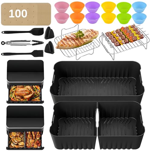 Heißluftfritteuse Zubehör Air Fryer Liners Accessoires für Cosori Dual Blaze Airfryer Twinfry, 1 x 10 l & 2 x 5 l großer flexibler Silikonform, einschließlich Luftbratenkörbe, Grillregal, Zange Heißluftfritteuse Zubehör Air Fryer Liners Accessoires für Cosori Dual Blaze Airfryer Twinfry, 1 x 10 l & 2 x 5 l großer flexibler Silikonform, einschließlich Luftbratenkörbe, Grillregal, Zange von LPQKCcY