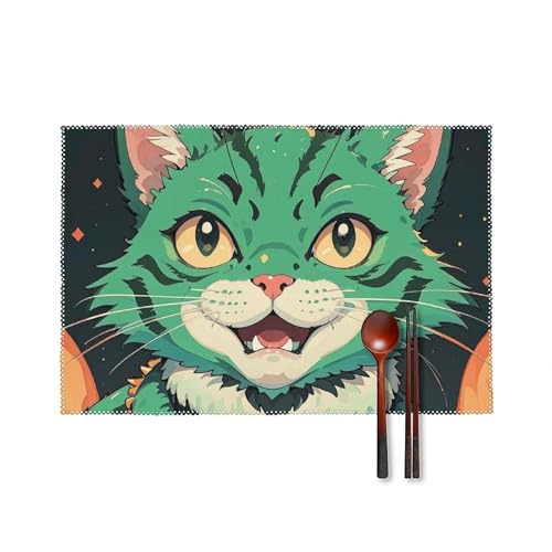 Anime Grüne Katzen-Platzsets, hitzebeständig, rutschfest, harte Leinwand, Tischmatten für Esszimmer, Innen- und Außenbereich, Urlaubsdekoration, waschbar und langlebig, 30,5 x 45,7 cm, 4 Stück Anime Grüne Katzen-Platzsets, hitzebeständig, rutschfest, harte Leinwand, Tischmatten für Esszimmer, Innen- und Außenbereich, Urlaubsdekoration, waschbar und langlebig, 30,5 x 45,7 cm, 4 Stück von LPSADGF