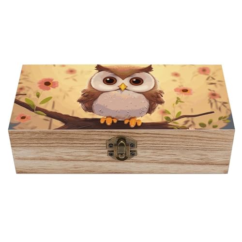 Aufbewahrungsbox aus Holz, niedliche Eule, dekorativer Stamm für Andenken, rustikale Bauernhaus-dekorative Boxen mit Scharnierdeckel, kleine Schmuck-Schatztruhe für Bastelarbeiten, DIY-Aufbewahrung von LPSADGF