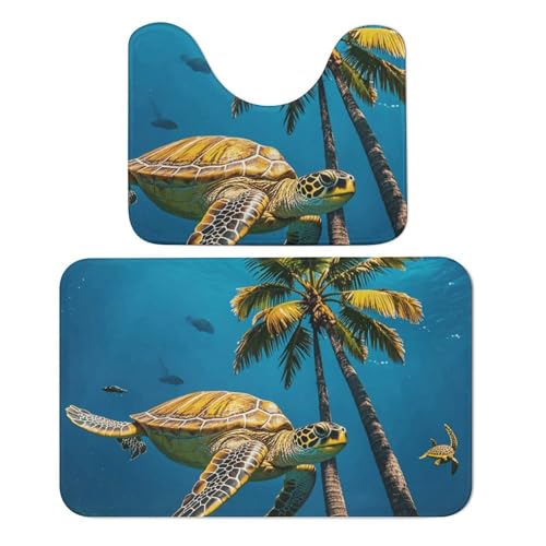 Badteppich-Set, Palmen und Meeresschildkröten, tauchen, Unterwasserteppich-Set, weiches Badteppich-Set, 2-teilig, WC-Vorleger, U-förmig, 50 x 80 cm, schnell trocknende Matte für Badezimmer, Badewanne Badteppich-Set, Palmen und Meeresschildkröten, tauchen, Unterwasserteppich-Set, weiches Badteppich-Set, 2-teilig, WC-Vorleger, U-förmig, 50 x 80 cm, schnell trocknende Matte für Badezimmer, Badewanne von LPSADGF