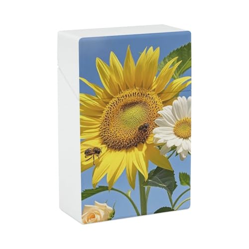 Bienen Sonnenblumen Gänseblümchen Rose Blumen Zigarettenetui - Tragbare Zigarettenschachtel Leichte Halter Fall für Reisen Wasserdichte Kunststoff Zigarettenboxen Taschengröße Aufbewahrungsbox für 20 Bienen Sonnenblumen Gänseblümchen Rose Blumen Zigarettenetui - Tragbare Zigarettenschachtel Leichte Halter Fall für Reisen Wasserdichte Kunststoff Zigarettenboxen Taschengröße Aufbewahrungsbox für 20 von LPSADGF