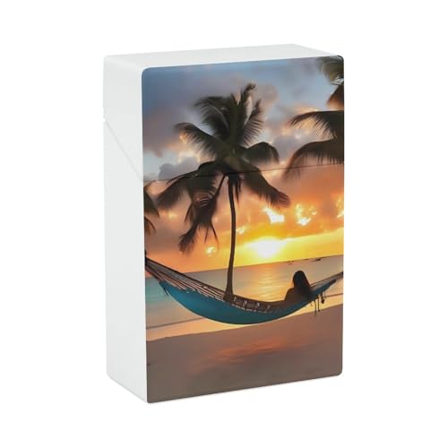 Coconut Beach Sonnenuntergang Hängematte Zigarettenetui - Tragbare Zigarettenschachtel Leichte Halterung Fall für Reisen Wasserdichte Kunststoff Zigarettenboxen Taschengröße Aufbewahrungsbox für 20 Coconut Beach Sonnenuntergang Hängematte Zigarettenetui - Tragbare Zigarettenschachtel Leichte Halterung Fall für Reisen Wasserdichte Kunststoff Zigarettenboxen Taschengröße Aufbewahrungsbox für 20 von LPSADGF