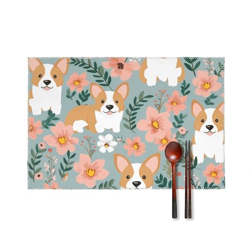 Corgi Platzsets mit Blumenmuster, Frühlingsgarten, hitzebeständig, rutschfest, harte Leinwand, Tischmatten für Esszimmer, Innen- und Außenbereich, Urlaubsdekoration, waschbar und langlebig, 30,5 x Corgi Platzsets mit Blumenmuster, Frühlingsgarten, hitzebeständig, rutschfest, harte Leinwand, Tischmatten für Esszimmer, Innen- und Außenbereich, Urlaubsdekoration, waschbar und langlebig, 30,5 x von LPSADGF