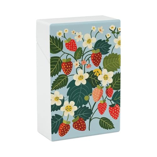 Erdbeeren und Blumen Zigarettenetui - Tragbare Zigarettenschachtel Leichte Halterung Fall für Reisen Wasserdichte Kunststoff Zigarettenboxen Taschengröße Aufbewahrungsbox für 20 Zigaretten von LPSADGF