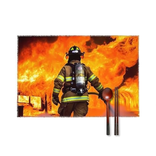 Feuerwehrmann Feuerwehrmann Flamme Tischsets Set mit 4 hitzebeständigen Platzsets rutschfeste harte Leinwand Tischmatten für Esszimmer, Innen- und Außenbereich, Urlaubsdekoration, waschbar und Feuerwehrmann Feuerwehrmann Flamme Tischsets Set mit 4 hitzebeständigen Platzsets rutschfeste harte Leinwand Tischmatten für Esszimmer, Innen- und Außenbereich, Urlaubsdekoration, waschbar und von LPSADGF