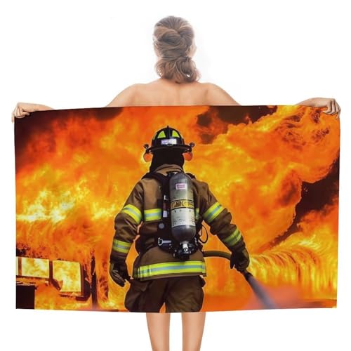 Feuerwehrmann Flamme Strandtuch – schnell trocknendes Mikrofaser-Reisehandtuch (129,5 x 78,7 cm), ultra saugfähig, kompakt und leicht, Pool-Handtücher für Schwimmen, Camping, Pool – einfach zu von LPSADGF