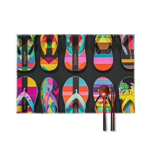 Flip-Flops Platzsets, hitzebeständig, rutschfest, harte Leinwand, Tischmatten für Esszimmer, Innen- und Außenbereich, Urlaubsdekoration, waschbar und langlebig, 30,5 x 45,7 cm, 4 Stück Flip-Flops Platzsets, hitzebeständig, rutschfest, harte Leinwand, Tischmatten für Esszimmer, Innen- und Außenbereich, Urlaubsdekoration, waschbar und langlebig, 30,5 x 45,7 cm, 4 Stück von LPSADGF
