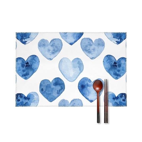 Handgezeichnete blaue Herz-Tischsets, hitzebeständig, rutschfest, harte Leinwand, Tischmatten für Esszimmer, Innen- und Außenbereich, Urlaubsdekoration, waschbar und langlebig, 30,5 x 45,7 cm, 4 Stück Handgezeichnete blaue Herz-Tischsets, hitzebeständig, rutschfest, harte Leinwand, Tischmatten für Esszimmer, Innen- und Außenbereich, Urlaubsdekoration, waschbar und langlebig, 30,5 x 45,7 cm, 4 Stück von LPSADGF