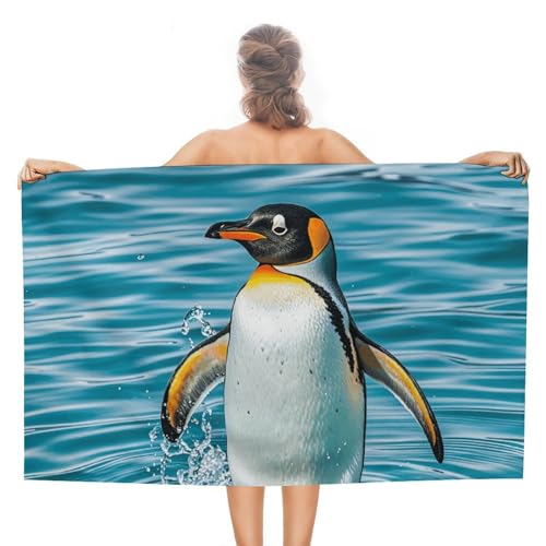 Happy Penguin in the Water Strandtuch – schnell trocknendes Mikrofaser-Reisehandtuch (129,5 x 78,7 cm), ultra saugfähig, kompakt und leicht, Pool-Handtücher für Schwimmen, Camping, Pool, einfach zu von LPSADGF