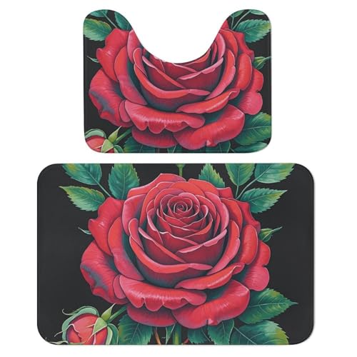 LPSADGF Badezimmerteppich-Set, Gothic-Rose, weiches Badteppich-Set, 2-teilig, WC-Vorleger, U-förmig, 40 x 60 cm, schnell trocknende Matte für Badezimmer, Badewanne, waschbar, super saugfähige LPSADGF Badezimmerteppich-Set, Gothic-Rose, weiches Badteppich-Set, 2-teilig, WC-Vorleger, U-förmig, 40 x 60 cm, schnell trocknende Matte für Badezimmer, Badewanne, waschbar, super saugfähige von LPSADGF
