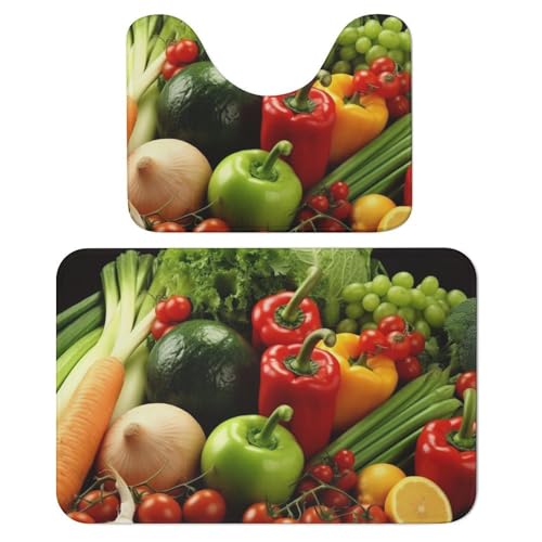 LPSADGF Badezimmerteppich-Set mit frischem Gemüse, Obst, weiches Badteppich-Set, 2-teilig, WC-Vorleger, U-förmig, 40 x 60 cm, schnell trocknende Matte für Badezimmer, Badewanne, waschbar, super LPSADGF Badezimmerteppich-Set mit frischem Gemüse, Obst, weiches Badteppich-Set, 2-teilig, WC-Vorleger, U-förmig, 40 x 60 cm, schnell trocknende Matte für Badezimmer, Badewanne, waschbar, super von LPSADGF