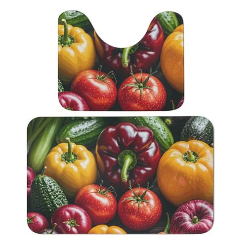LPSADGF Badezimmerteppich-Set mit frischem Gemüse, Obst, weiches Badteppich-Set, 2-teilig, WC-Vorleger, U-förmig, 50 x 80 cm, schnell trocknende Matte für Badezimmer, Badewanne, waschbar, super LPSADGF Badezimmerteppich-Set mit frischem Gemüse, Obst, weiches Badteppich-Set, 2-teilig, WC-Vorleger, U-förmig, 50 x 80 cm, schnell trocknende Matte für Badezimmer, Badewanne, waschbar, super von LPSADGF