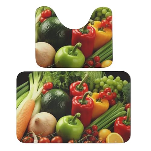 LPSADGF Badezimmerteppich-Set mit frischem Gemüse, Obst, weiches Badteppich-Set, 2-teilig, WC-Vorleger, U-förmig, 50 x 80 cm, schnell trocknende Matte für Badezimmer, Badewanne, waschbar, super LPSADGF Badezimmerteppich-Set mit frischem Gemüse, Obst, weiches Badteppich-Set, 2-teilig, WC-Vorleger, U-förmig, 50 x 80 cm, schnell trocknende Matte für Badezimmer, Badewanne, waschbar, super von LPSADGF