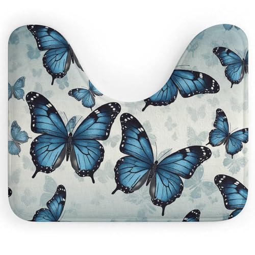 LPSADGF Blauer Schmetterling U-förmiger WC-Vorleger – ultraweicher, super saugfähiger Badteppich mit rutschfester Unterseite, schnell trocknend, waschbar, Badezimmermatte für ovalen Toilettenboden von LPSADGF