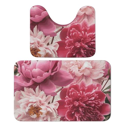 LPSADGF Botanical Floral Badezimmerteppich-Set, weiches Badteppich-Set, 2-teilig, WC-Vorleger, U-förmig, 50 x 80 cm, schnell trocknende Matte für Badezimmer, Badewanne, waschbar, super saugfähige von LPSADGF