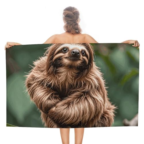 LPSADGF Braunes Faultier-Strandtuch – schnell trocknendes Mikrofaser-Reisehandtuch (129,5 x 78,7 cm), ultra saugfähig, kompakt und leicht, Pool-Handtücher für Schwimmen, Camping, Pool, einfach zu von LPSADGF