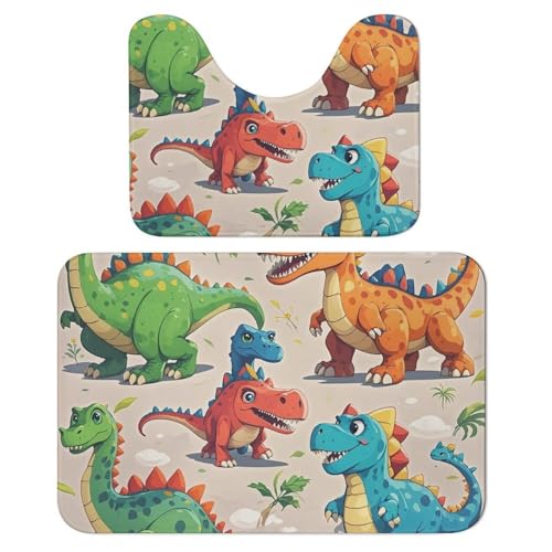 LPSADGF Cartoon-Dinosaurier-Badezimmerteppich-Set, weiches Badteppich-Set, 2-teilig, WC-Vorleger, U-förmig, 40 x 60 cm, schnell trocknende Matte für Badezimmer, Badewanne, waschbar, super saugfähige LPSADGF Cartoon-Dinosaurier-Badezimmerteppich-Set, weiches Badteppich-Set, 2-teilig, WC-Vorleger, U-förmig, 40 x 60 cm, schnell trocknende Matte für Badezimmer, Badewanne, waschbar, super saugfähige von LPSADGF