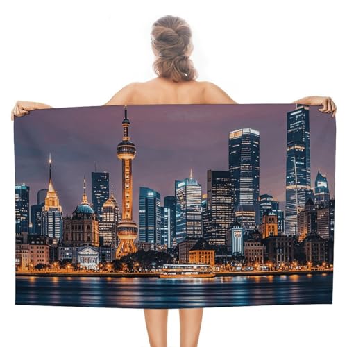 LPSADGF City Picture Night Strandtuch – schnell trocknendes Mikrofaser-Reisehandtuch (129,5 x 78,7 cm), ultra saugfähig, kompakt und leicht, Pool-Handtücher für Schwimmen, Camping, Pool, einfach zu von LPSADGF
