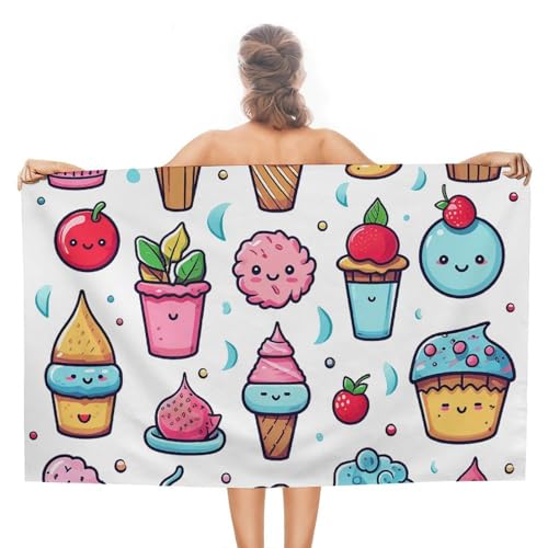 LPSADGF Doodle Eiscreme-Strandtuch, schnell trocknendes Mikrofaser-Reisehandtuch (129,5 x 78,7 cm), ultra saugfähig, kompakt und leicht, Pool-Handtücher für Schwimmen, Camping, Pool, einfach zu von LPSADGF