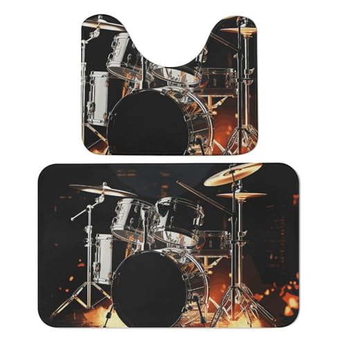 LPSADGF Drummer Badezimmerteppich-Set, weiches Badteppich-Set, 2-teilig, WC-Vorleger, U-förmig, 50 x 80 cm, schnell trocknende Matte für Badezimmer, Badewanne, waschbar, super saugfähige Fußmatten von LPSADGF