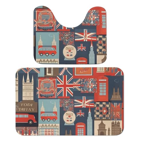 LPSADGF England Symbols Badezimmerteppich-Set, weiches Badteppich-Set, 2-teilig, WC-Vorleger, U-förmig, 50 x 80 cm, schnell trocknende Matte für Badezimmer, Badewanne, waschbar, super saugfähige LPSADGF England Symbols Badezimmerteppich-Set, weiches Badteppich-Set, 2-teilig, WC-Vorleger, U-förmig, 50 x 80 cm, schnell trocknende Matte für Badezimmer, Badewanne, waschbar, super saugfähige von LPSADGF
