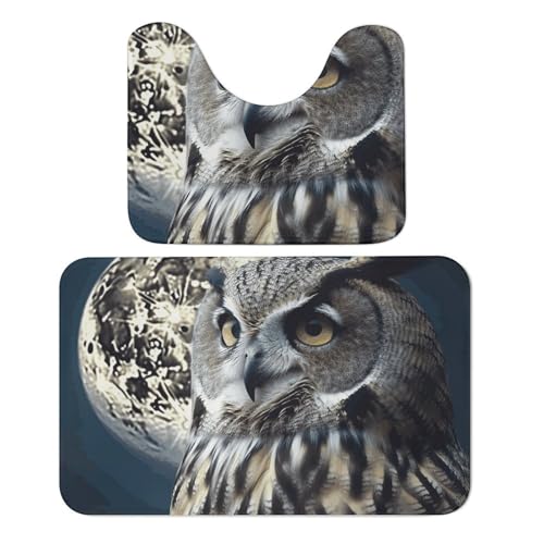 LPSADGF Eule und Mond Badezimmerteppich-Set, weiches Badteppich-Set, 2-teilig, WC-Vorleger, U-förmig, 50 x 80 cm, schnell trocknende Matte für Badezimmer, Badewanne, waschbar, super saugfähige LPSADGF Eule und Mond Badezimmerteppich-Set, weiches Badteppich-Set, 2-teilig, WC-Vorleger, U-förmig, 50 x 80 cm, schnell trocknende Matte für Badezimmer, Badewanne, waschbar, super saugfähige von LPSADGF