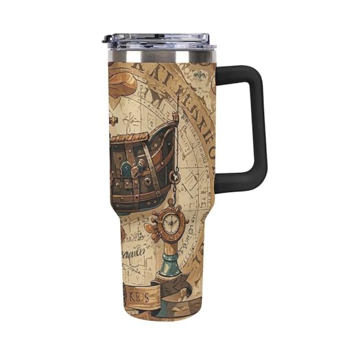 LPSADGF Isolierter Reisebecher aus Edelstahl, Antik-Schatzkarte, 1,2 l, Becher mit Griff und Strohhalm, doppelwandiger Vakuum-Kaffeetasse, auslaufsicherer Deckel, hält Getränke stundenlang warm/kalt LPSADGF Isolierter Reisebecher aus Edelstahl, Antik-Schatzkarte, 1,2 l, Becher mit Griff und Strohhalm, doppelwandiger Vakuum-Kaffeetasse, auslaufsicherer Deckel, hält Getränke stundenlang warm/kalt von LPSADGF