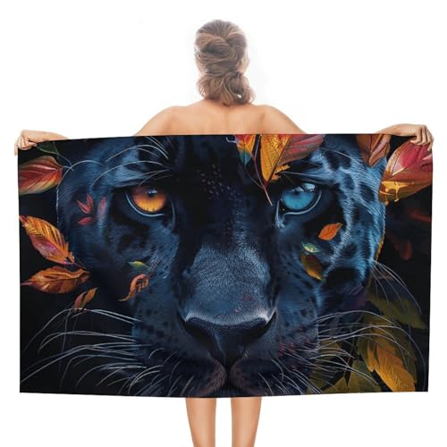 LPSADGF Leaves and Panther Strandtuch – schnell trocknendes Mikrofaser-Reisehandtuch (129,5 x 78,7 cm), ultra saugfähig, kompakt und leicht, Pool-Handtücher für Schwimmen, Camping, Pool, einfach zu von LPSADGF