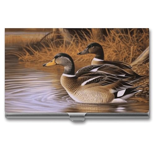 LPSADGF Mallard Ducks Visitenkartenhalter, schmal, Metall-Aluminiumlegierung, Kreditkartenetui, professionelle Klappabdeckung, Visitenkarten-Organizer, Brieftasche für Männer und Frauen (Schnallenstil von LPSADGF