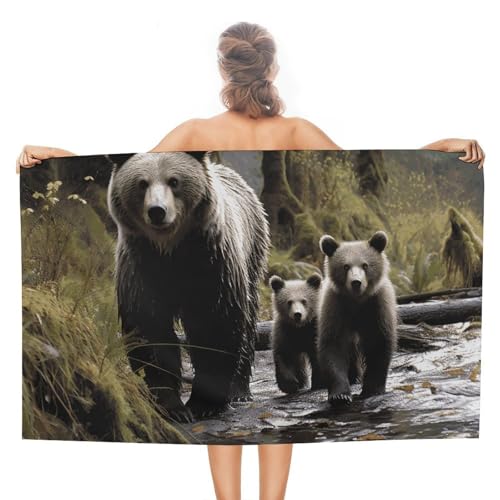 LPSADGF Mother Bear and Her Strandtuch – schnell trocknendes Mikrofaser-Reisehandtuch (129,5 x 78,7 cm), ultra saugfähig, kompakt und leicht, Pool-Handtücher für Schwimmen, Camping, Pool, einfach zu von LPSADGF