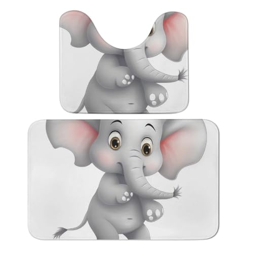 LPSADGF Niedliches Elefanten-Badezimmerteppich-Set, weiches Badteppich-Set, 2-teilig, WC-Vorleger, U-förmig, 50 x 80 cm, schnell trocknende Matte für Badezimmer, Badewanne, waschbar, super saugfähige LPSADGF Niedliches Elefanten-Badezimmerteppich-Set, weiches Badteppich-Set, 2-teilig, WC-Vorleger, U-förmig, 50 x 80 cm, schnell trocknende Matte für Badezimmer, Badewanne, waschbar, super saugfähige von LPSADGF