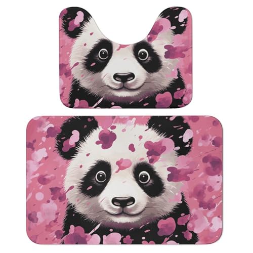 LPSADGF Pinker Panda-Badezimmerteppich-Set, weicher Badteppich-Set, 2-teilig, WC-Vorleger, U-förmig, 40 x 60 cm, schnell trocknende Matte für Badezimmer, Badewanne, waschbar, super saugfähige von LPSADGF