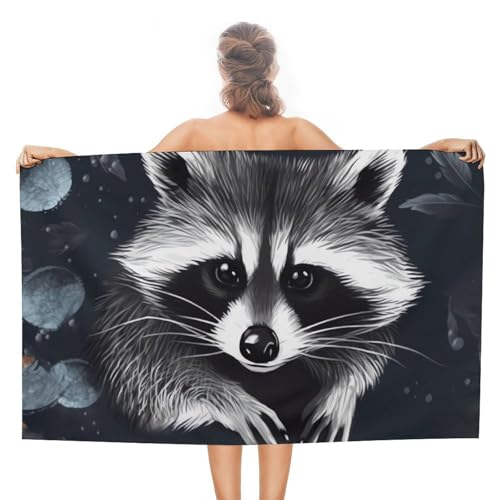 LPSADGF Raccoo Muster Strandtuch – schnell trocknendes Mikrofaser-Reisehandtuch (129,5 x 78,7 cm), ultra saugfähig, kompakt und leicht, Pool-Handtücher für Schwimmen, Camping, Pool, einfach zu von LPSADGF