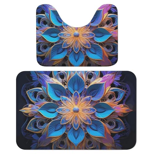 LPSADGF Rechteckiges Mandala-Badezimmerteppich-Set, weiches Badteppich-Set, 2-teilig, WC-Vorleger, U-förmig, 40 x 60 cm, schnell trocknende Matte für Badezimmer, Badewanne, waschbar, super saugfähige von LPSADGF