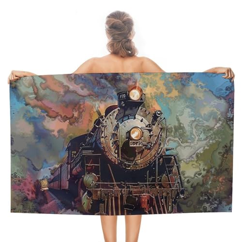 LPSADGF Schönes Dampfzug-Strandtuch – schnell trocknendes Mikrofaser-Reisehandtuch (129,5 x 78,7 cm), ultra saugfähig, kompakt und leicht, Pool-Handtücher für Schwimmen, Camping, Pool, einfach zu von LPSADGF