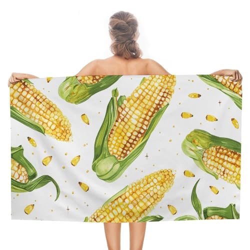 LPSADGF Strandtuch mit Cartoon-Motiv Maiskolben – schnell trocknendes Mikrofaser-Reisehandtuch (129,5 x 78,7 cm), ultra saugfähig, kompakt und leicht, Pool-Handtücher für Schwimmen, Camping, Pool von LPSADGF