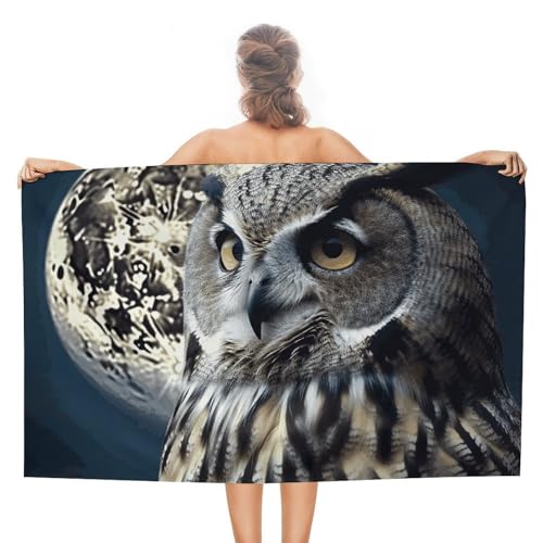 LPSADGF Strandtuch mit Eule und Mond, schnell trocknendes Mikrofaser-Reisehandtuch (129,5 x 78,7 cm), ultra saugfähig, kompakt und leicht, Pool-Handtücher für Schwimmen, Camping, Pool, einfach zu von LPSADGF
