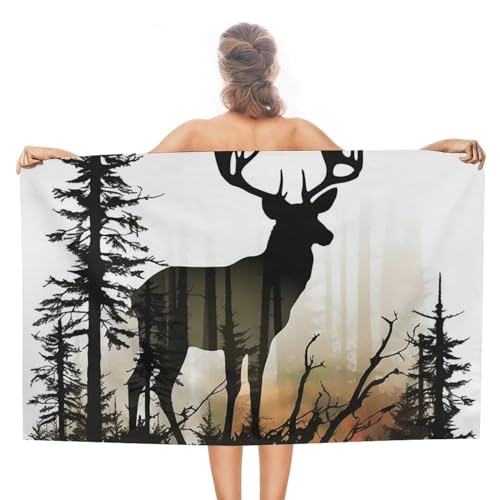 LPSADGF Strandtuch mit Hirsch-Silhouette, schnell trocknendes Mikrofaser-Reisehandtuch (129,5 x 78,7 cm), ultra saugfähig, kompakt und leicht, Pool-Handtücher für Schwimmen, Camping, Pool, einfach zu von LPSADGF