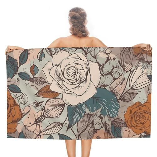 LPSADGF Strandtuch mit Retro-Blumenmuster – schnell trocknendes Mikrofaser-Reisehandtuch (129,5 x 78,7 cm), ultra saugfähig, kompakt und leicht, Pool-Handtücher für Schwimmen, Camping, Pool, einfach von LPSADGF