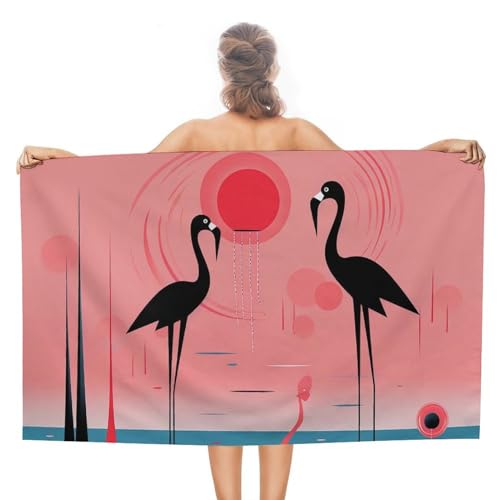 LPSADGF Strandtuch mit Streifen und Flamingos, schnell trocknendes Mikrofaser-Reisehandtuch (129,5 x 78,7 cm), ultra saugfähig, kompakt und leicht, Pool-Handtücher für Schwimmen, Camping, Pool von LPSADGF