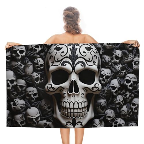 LPSADGF Strandtuch mit Totenköpfen, schnell trocknendes Mikrofaser-Reisehandtuch (129,5 x 78,7 cm), ultra saugfähig, kompakt und leicht, Pool-Handtücher für Schwimmen, Camping, Pool, einfach zu packen von LPSADGF