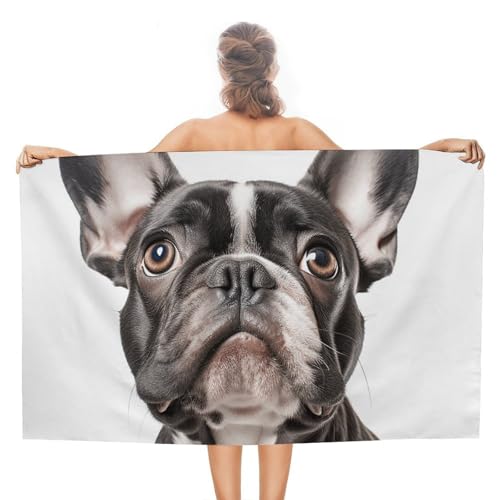 LPSADGF Strandtuch mit französischer Bulldogge – schnell trocknendes Mikrofaser-Reisehandtuch (129,5 x 78,7 cm), ultra saugfähig, kompakt und leicht, Pool-Handtücher für Schwimmen, Camping, Pool von LPSADGF