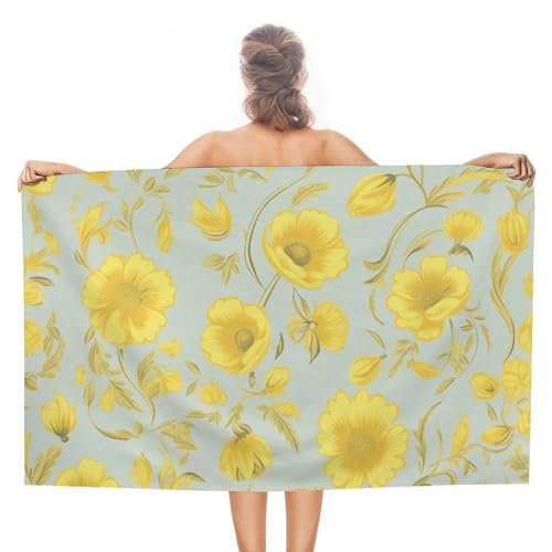 LPSADGF Strandtuch mit gelben Blumen, schnell trocknendes Mikrofaser-Reisehandtuch (129,5 x 78,7 cm), ultra saugfähig, kompakt und leicht, Pool-Handtücher für Schwimmen, Camping, Pool, einfach zu von LPSADGF