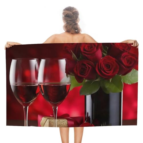 LPSADGF Strandtuch mit roten Rosen – schnell trocknendes Mikrofaser-Reisehandtuch (129,5 x 78,7 cm), ultra saugfähig, kompakt und leicht, Pool-Handtücher für Schwimmen, Camping, Pool, einfach zu von LPSADGF