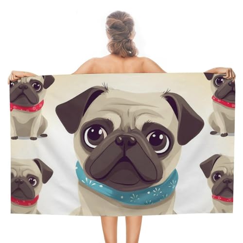 LPSADGF Süßes Mops-Strandtuch – schnell trocknendes Mikrofaser-Reisehandtuch (129,5 x 78,7 cm), ultra saugfähig, kompakt und leicht, Pool-Handtücher für Schwimmen, Camping, Pool, einfach zu von LPSADGF