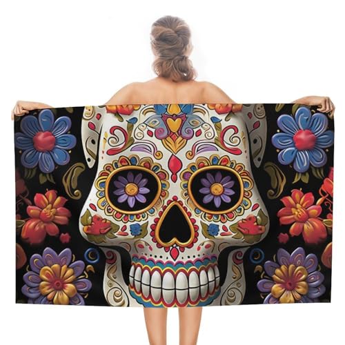 LPSADGF Sugar Skulls Strandtuch – schnell trocknendes Mikrofaser-Reisehandtuch (129,5 x 78,7 cm), ultra saugfähig, kompakt und leicht, Pool-Handtücher für Schwimmen, Camping, Pool, einfach zu von LPSADGF