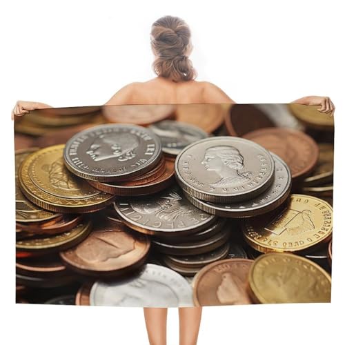 LPSADGF Währungsmünzen-Strandtuch – schnell trocknendes Mikrofaser-Reisehandtuch (129,5 x 78,7 cm), ultra saugfähig, kompakt und leicht, Pool-Handtücher für Schwimmen, Camping, Pool, einfach zu packen von LPSADGF