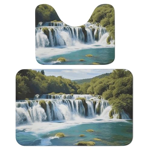 LPSADGF Waterfalls on Krka River Badezimmerteppich-Set, weiches Badteppich-Set, 2-teilig, WC-Vorleger, U-förmig, 40 x 60 cm, schnell trocknende Matte für Badezimmer, Badewanne, waschbar, super von LPSADGF