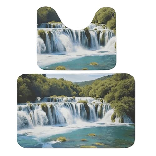 LPSADGF Waterfalls on Krka River Badezimmerteppich-Set, weiches Badteppich-Set, 2-teilig, WC-Vorleger, U-förmig, 50 x 80 cm, schnell trocknende Matte für Badezimmer, Badewanne, waschbar, super von LPSADGF