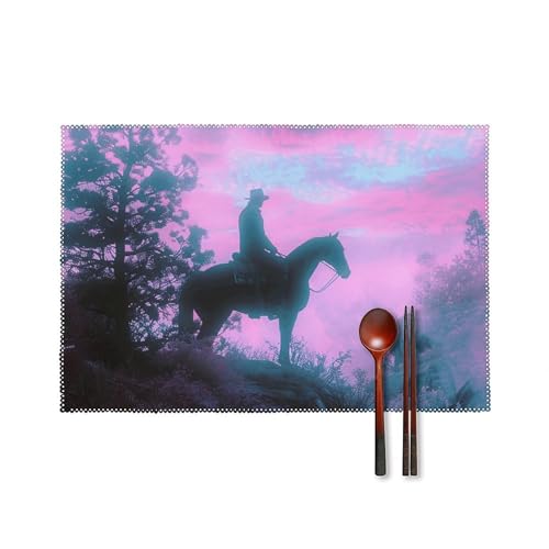 Platzsets mit Reit-Silhouette, hitzebeständig, rutschfest, harte Leinwand, Tischmatten für Esszimmer, Innen- und Außenbereich, Urlaubsdekoration, waschbar und langlebig, 30,5 x 45,7 cm, 4 Stück Platzsets mit Reit-Silhouette, hitzebeständig, rutschfest, harte Leinwand, Tischmatten für Esszimmer, Innen- und Außenbereich, Urlaubsdekoration, waschbar und langlebig, 30,5 x 45,7 cm, 4 Stück von LPSADGF